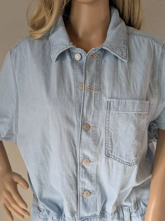 Levis Heritage Romper Women's XXL Blue Light Wash Short Sleeve Cinch Belt Loops - Picture 7 of 15